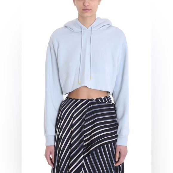 Diane Von Furstenberg Cropped Hoodie Sweatshirt in Cyan M G4 - Picture 2 of 8